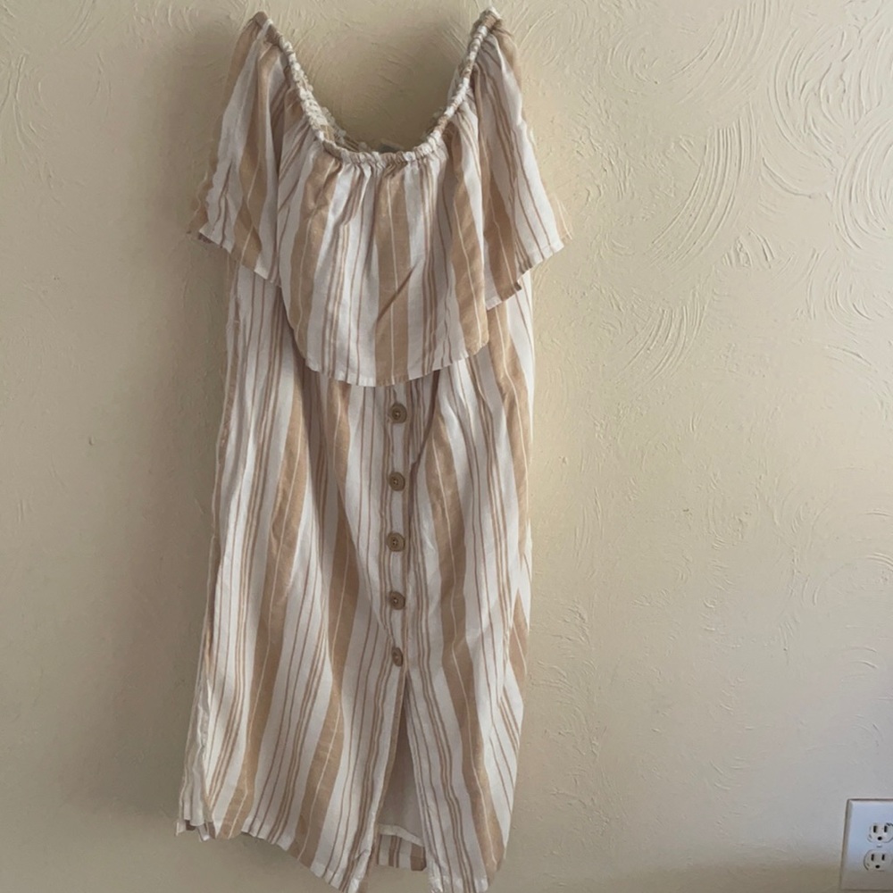 L Space Strapless striped dress beige